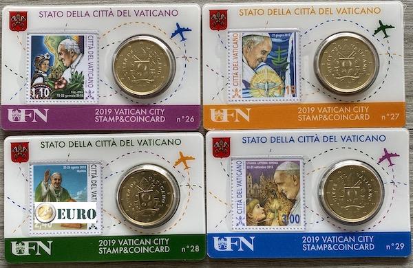 50 Cent und Briefmark Coincard Vatikan 2019 - nr 26 + 27 + 28 + 29
