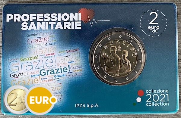 2 euro Italien 2021 - Grazie Gesundheitswesen Stgl. BU FDC Coincard