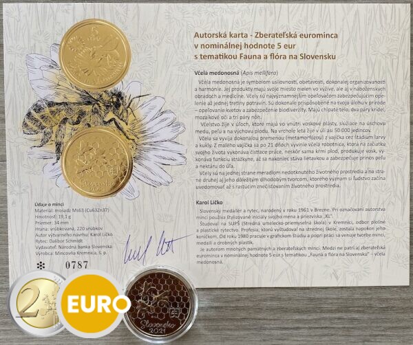 5 euro Slowakei 2021 - Honigbiene UNZ UNC mit Echtheitszertifikat