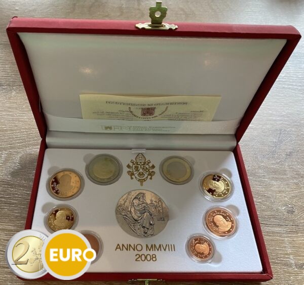 Euro set BE Proof Vaticaan 2008 + medaille Lucas zilver