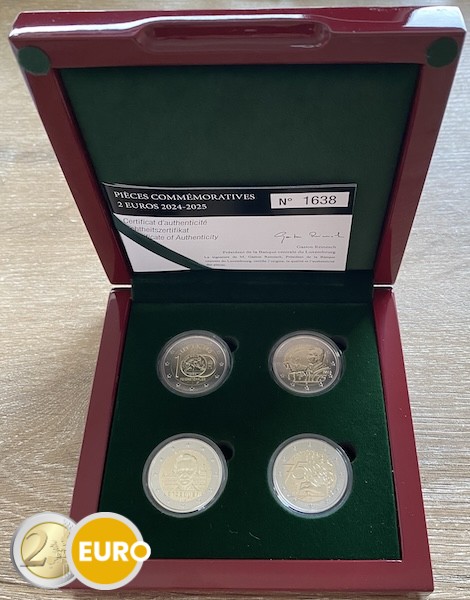 4 x 2 Euro Reverse Proof PP Luxemburg 2024 und 2025 Münzzeichen KNM