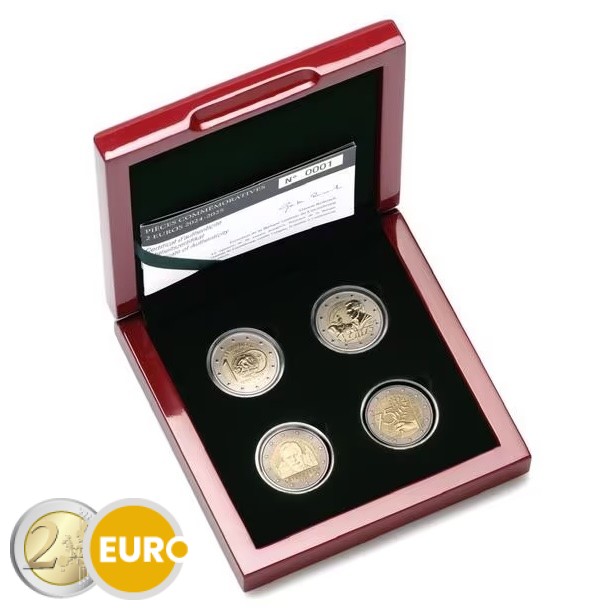 4 x 2 Euro Reverse Proof PP Luxemburg 2024 und 2025 Münzzeichen KNM