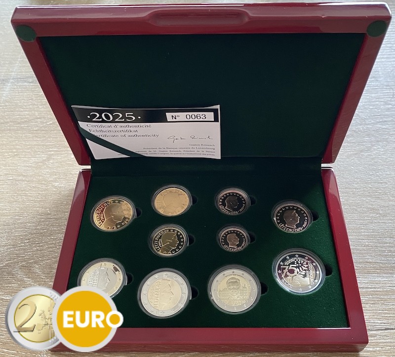 KMS PP Luxemburg 2025 + 2 x 2 Euro Schuman und Thronbesteigung Henri Münzzeichen D