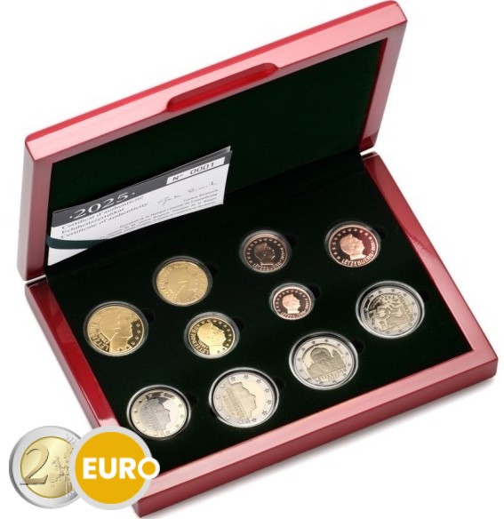 KMS PP Luxemburg 2025 + 2 x 2 Euro Schuman und Thronbesteigung Henri Münzzeichen D