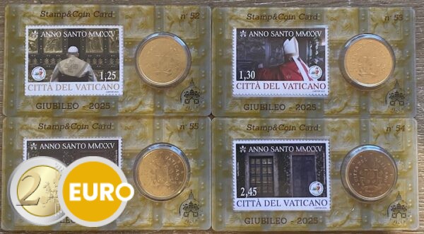 50 Cent und Briefmark Coincard Vatikan 2025 - nr 52 + 53 + 54 + 55 Heiliges Jahr