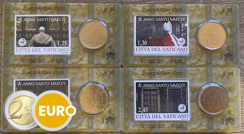 50 Cent und Briefmark Coincard Vatikan 2025 - nr 52 + 53 + 54 + 55 Heiliges Jahr