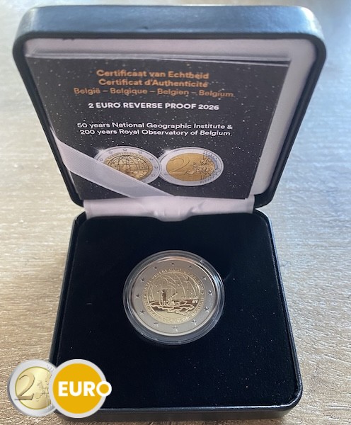 2 Euro Belgien 2026 - Nationales Geographisches Institut und Königliche Sternwarte Reverse Proof PP