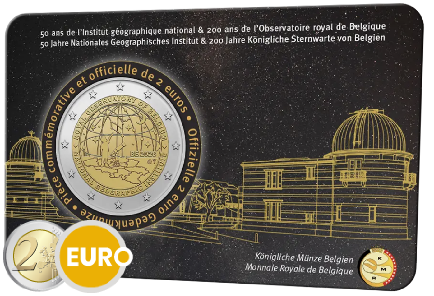 2 Euro Belgien 2026 - Nationales Geographisches Institut und Königliche Sternwarte Stgl. Coincard FR