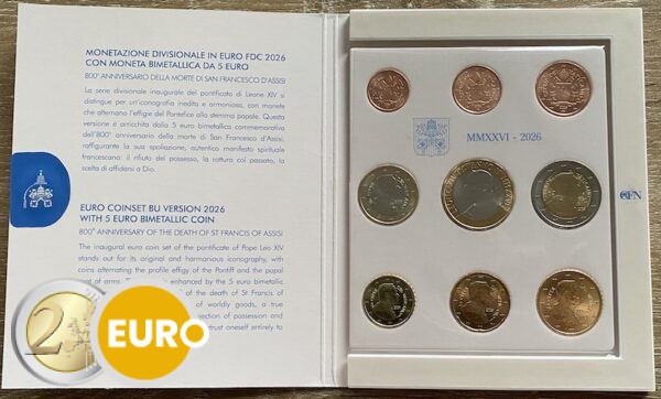 Euro set BU FDC Vatican 2026 + 5 euro Francis of Assisi